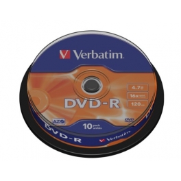 DVD-R Verbatim 4,7 GB  16x Azo, 10 unidades 43523